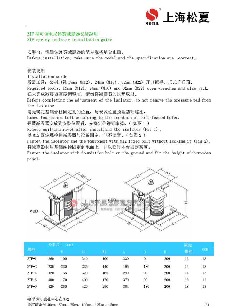 ZTF-1-200幹式變壓器用阻尼彈簧減震器可調式參數表